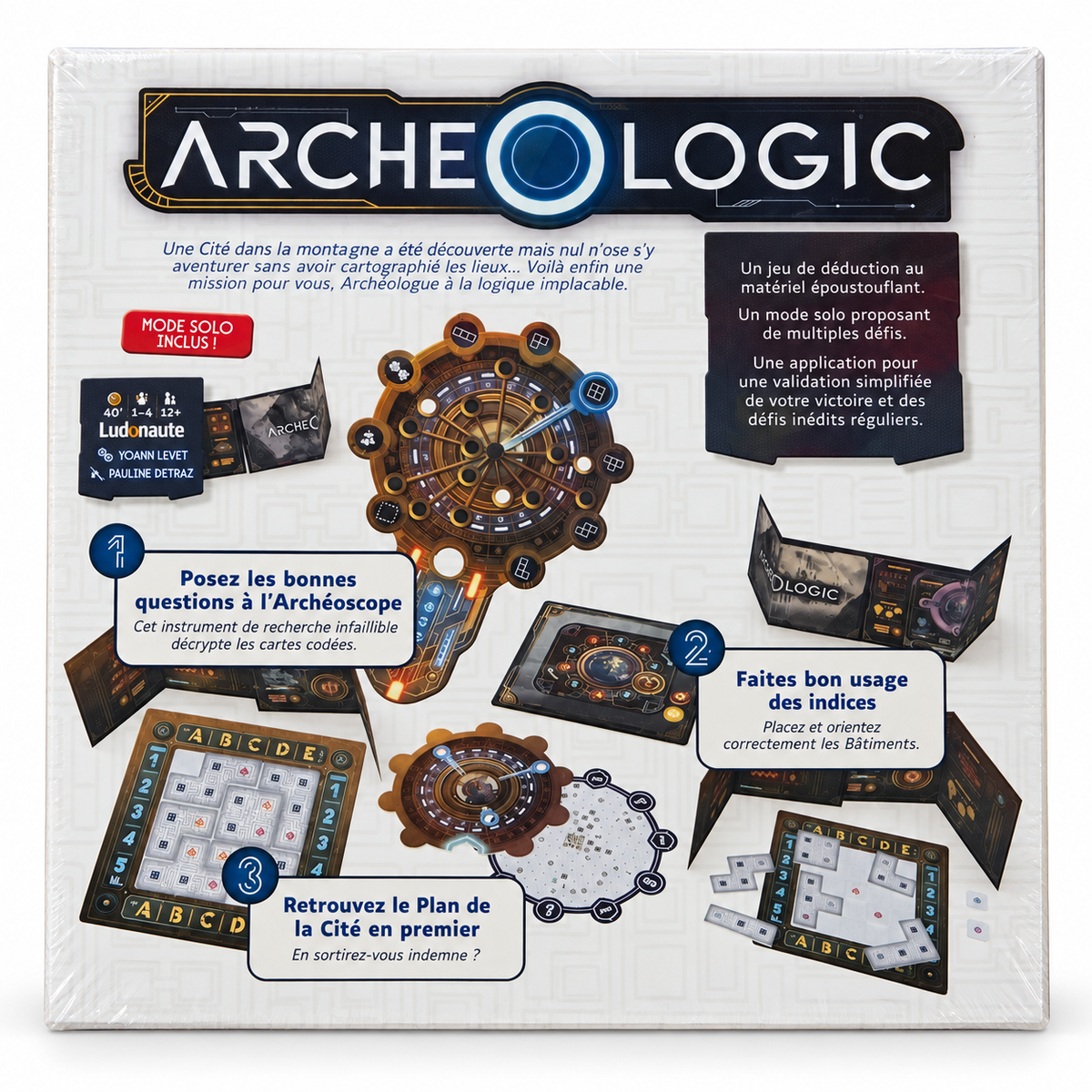 ArcheOlogic Ludonaute – dos de la boîte, présentation du jeu de déduction et logique