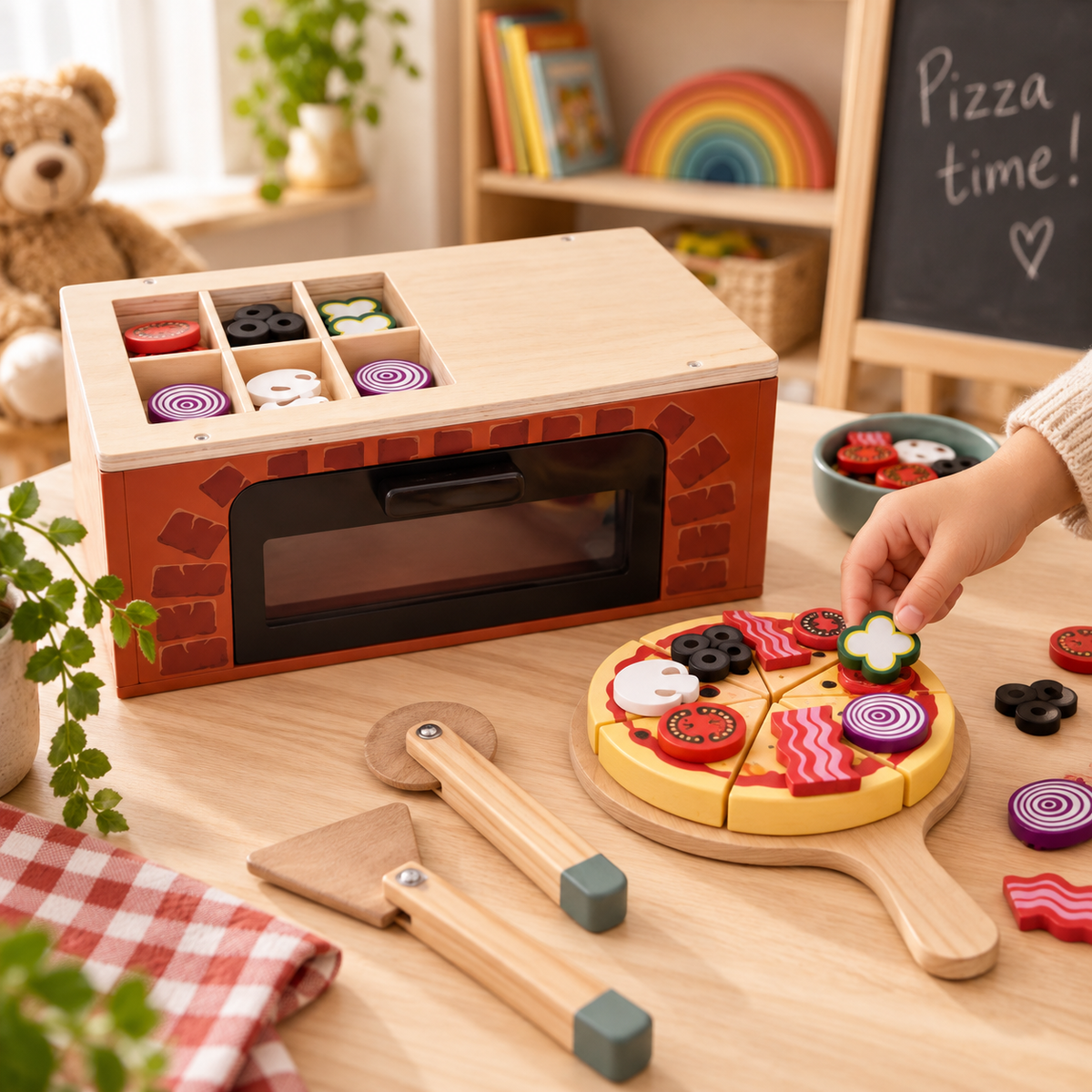 Jeu d'imitation four à pizza en bois L'Atelier du Bois en situation