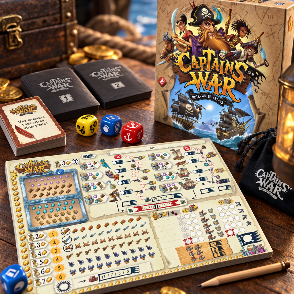 Captain's War - partie de jeu pirate avec dés et feuille de jeu