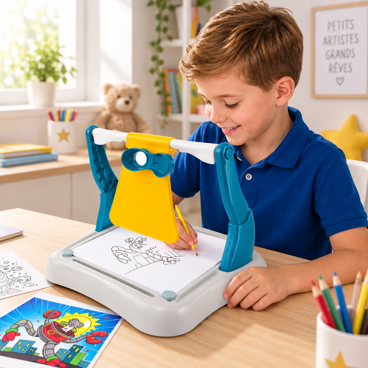 Enfant utilisant la table graphique Crée & Cie pour dessiner