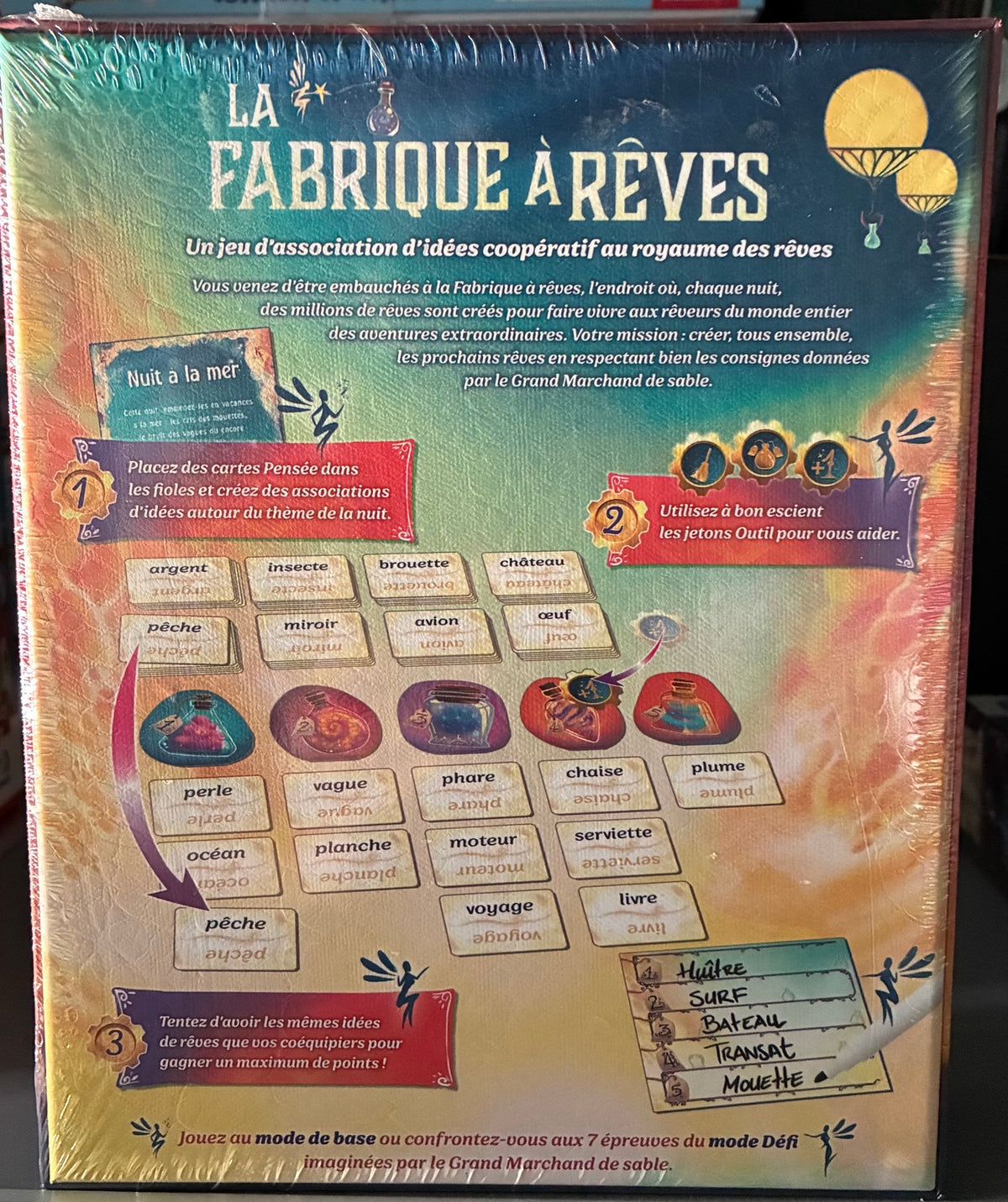 La Fabrique à Rêves – dos de la boîte et principe du jeu