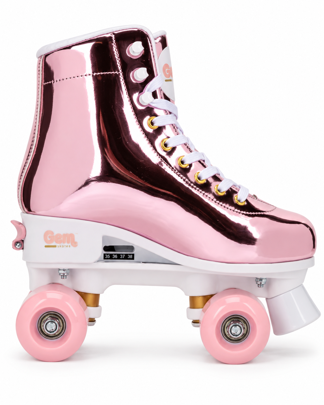 Patins quad GEM Skates rose métallisé - vue en angle