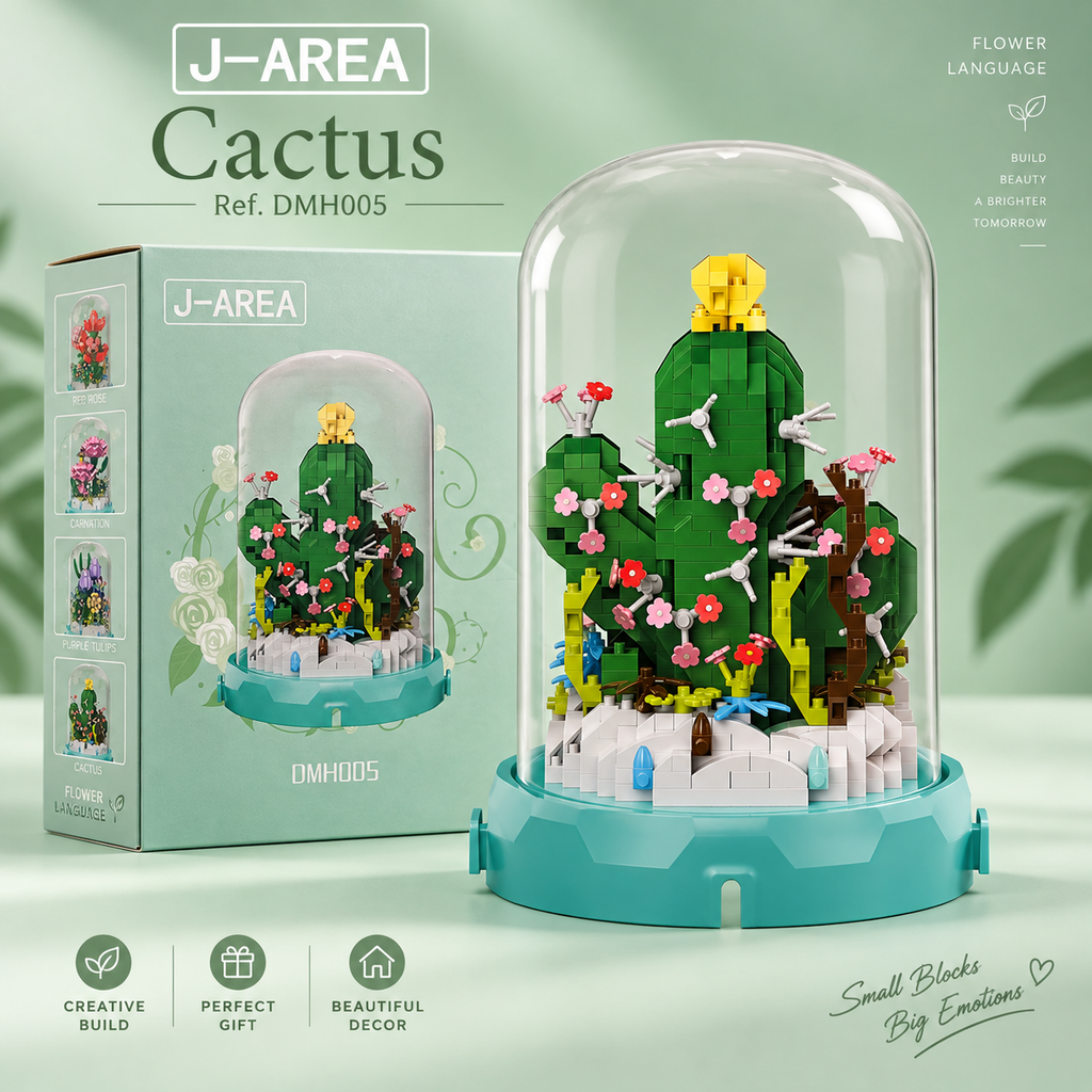 J-AREA Flower Language Cactus DMH005 - cactus en briques sous cloche