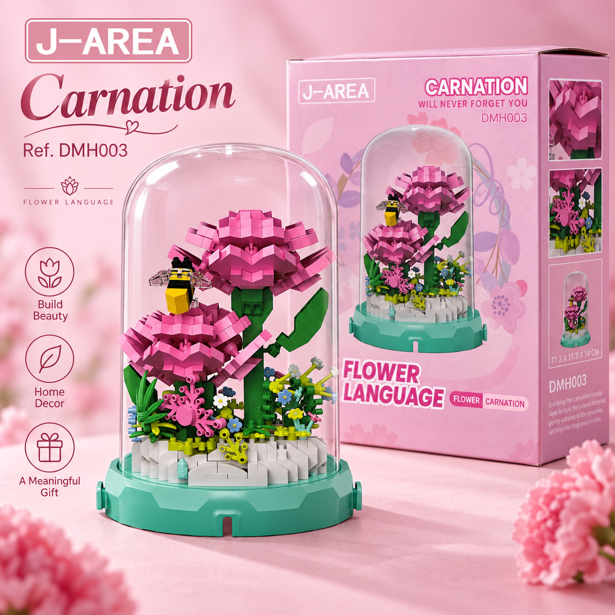 J-AREA Flower Language Carnation DMH003 - fleurs en briques sous cloche