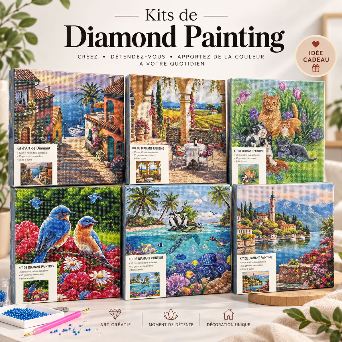 Collection de kits Diamond Painting créatifs et colorés