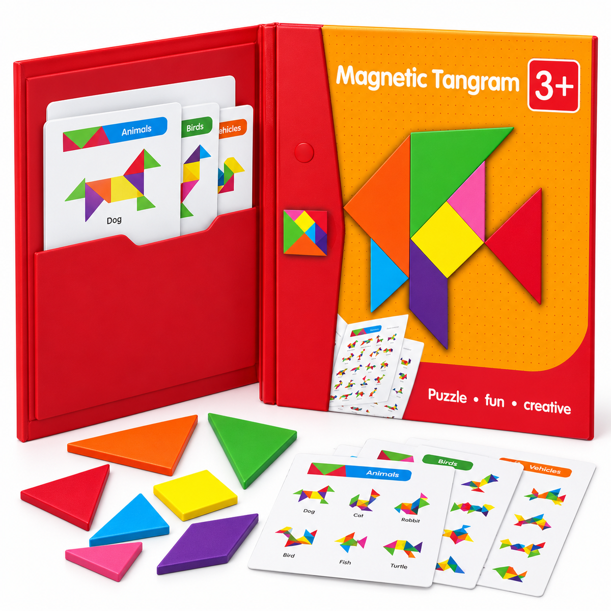 Magnetic Tangram 3+ - coffret ouvert et pièces magnétiques