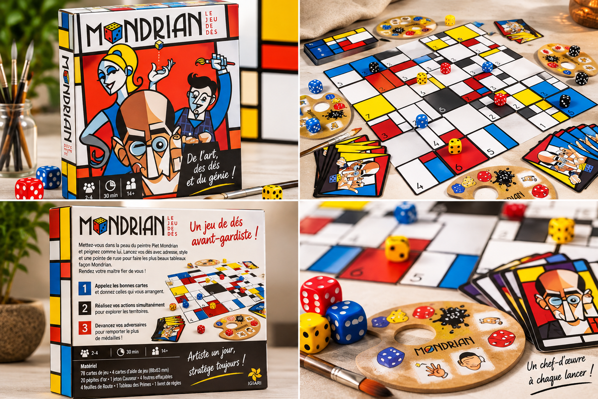 Mondrian Le jeu de dés - détails, plateau et matériel