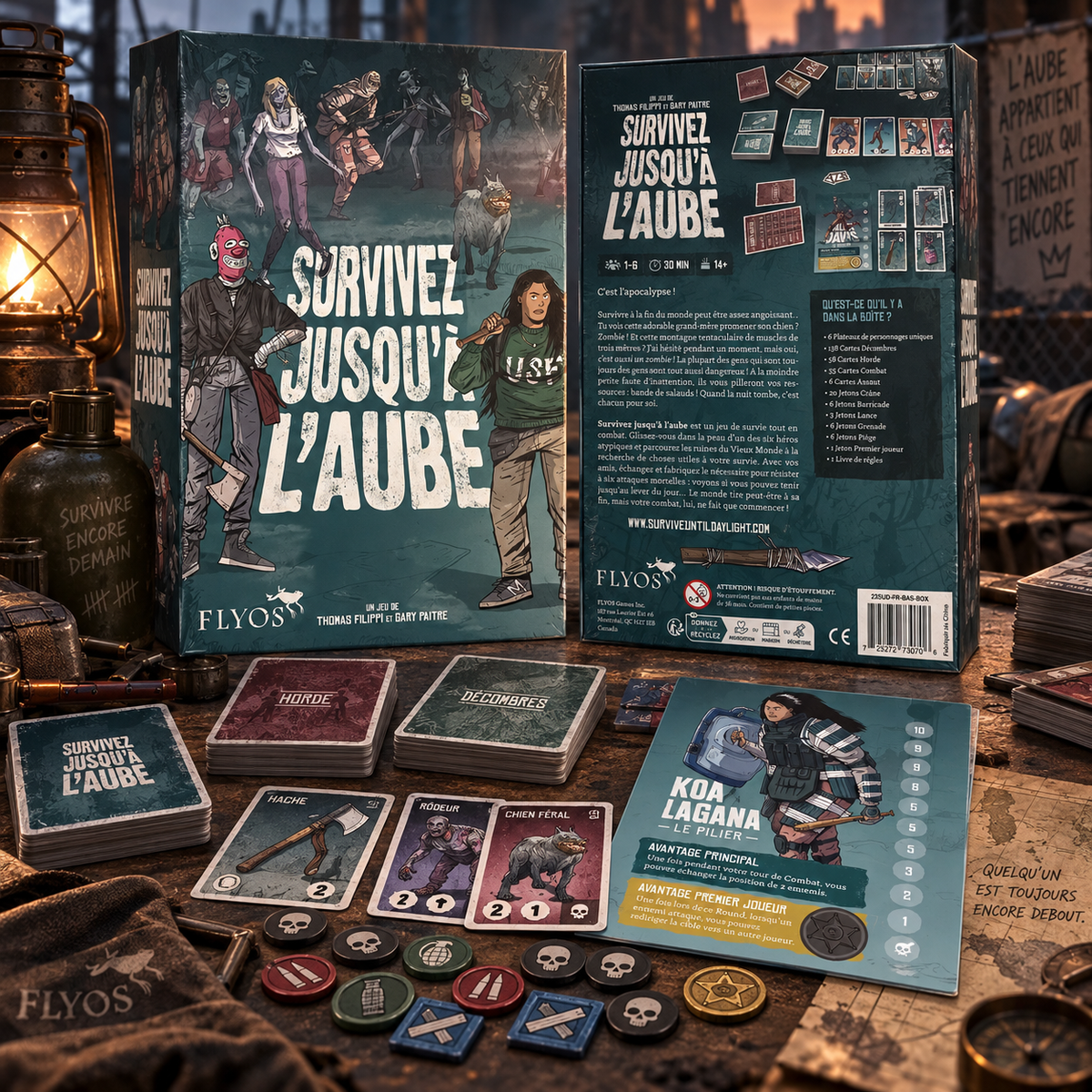 Survivez jusqu'à l'aube - mise en scène du jeu et de ses composants
