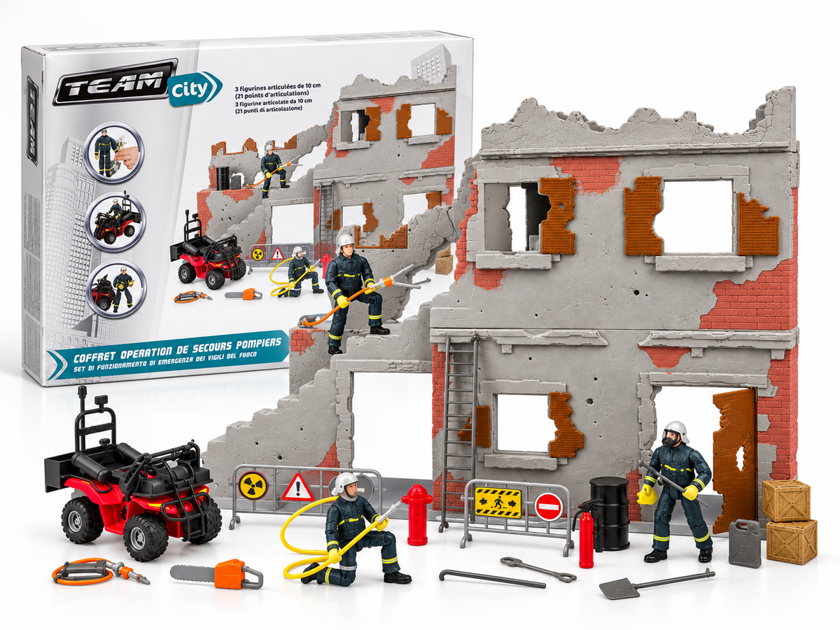 Coffret Team City opération de secours pompiers avec emballage et contenu