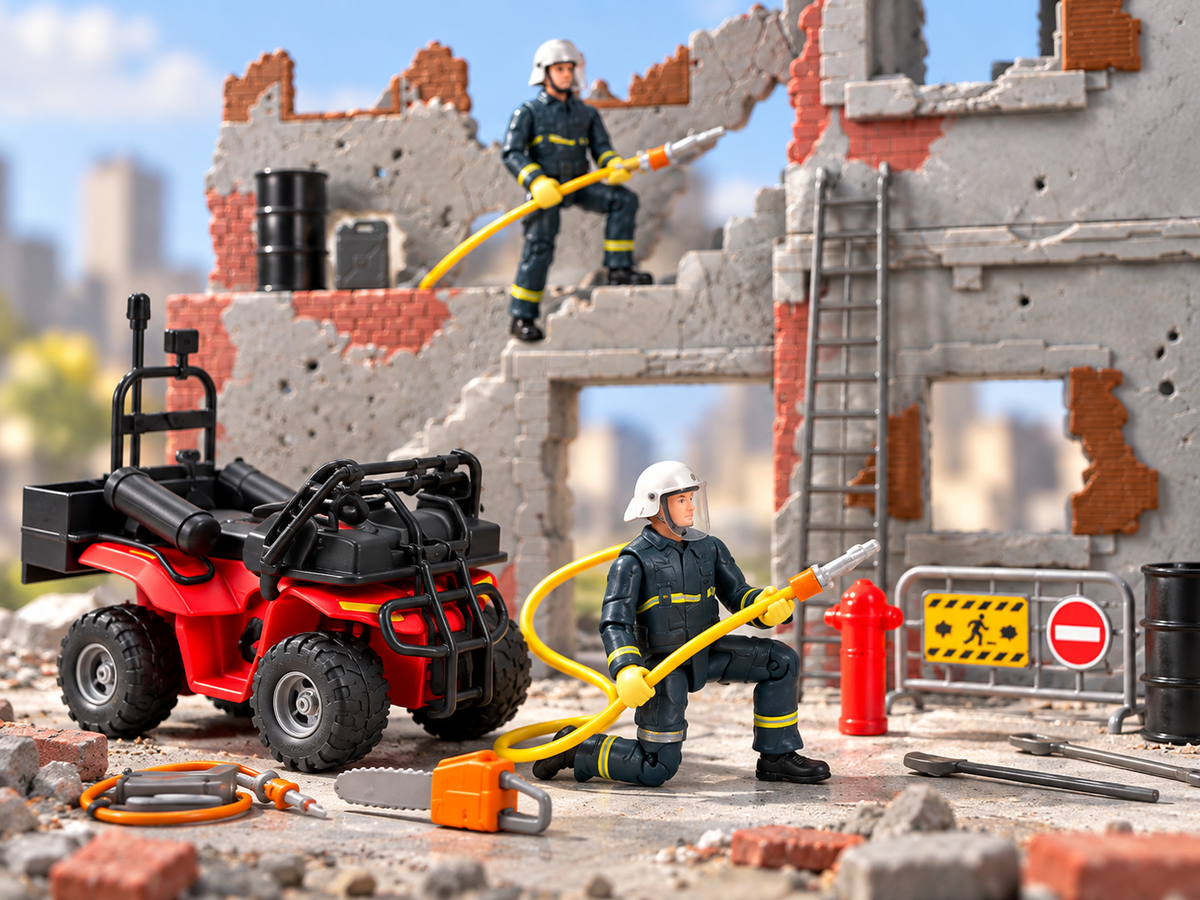 Mise en scène du coffret Team City opération de secours pompiers