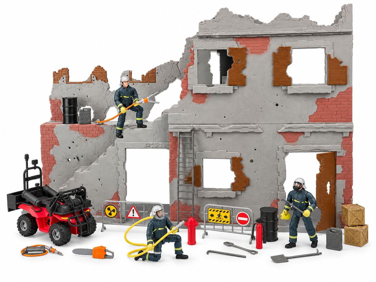Coffret Team City opération de secours pompiers avec bâtiment, quad et figurines