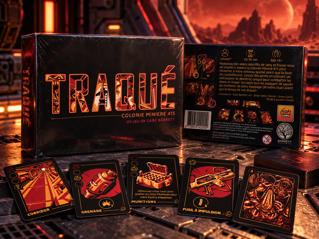 Traqué Colonie Minière 415 - ambiance science-fiction et cartes du jeu