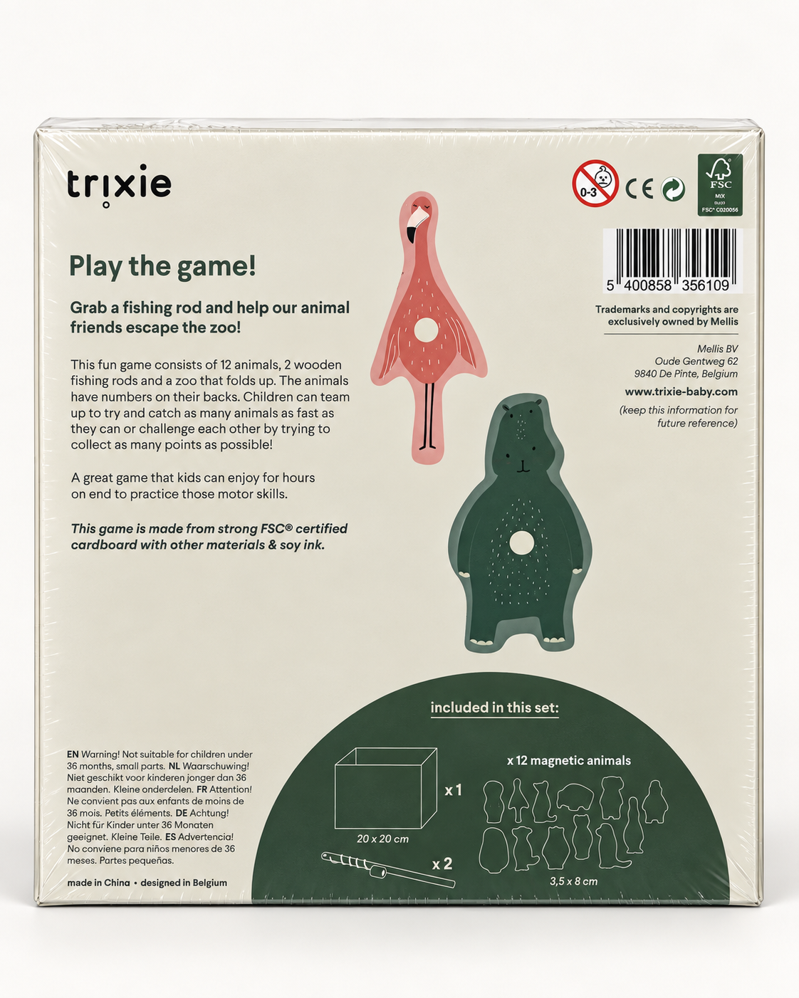 Trixie Zoo Game - dos de boîte avec contenu du jeu